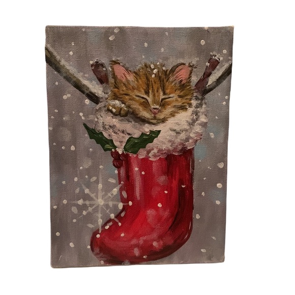 Christmas kitten original painting hand made - Picture 10 of 10
